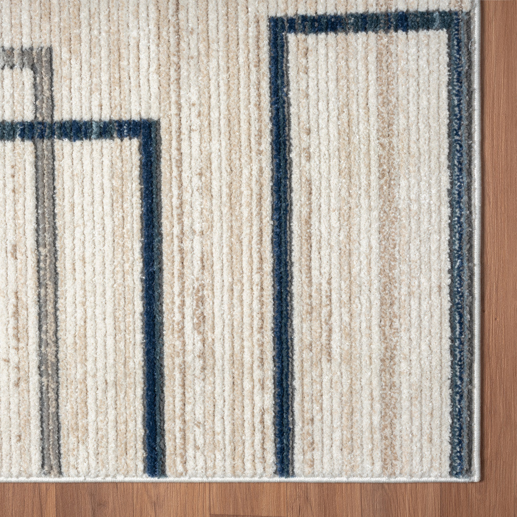 5' X 7' Ivory Blue and Gray Geometric Area Rug-6