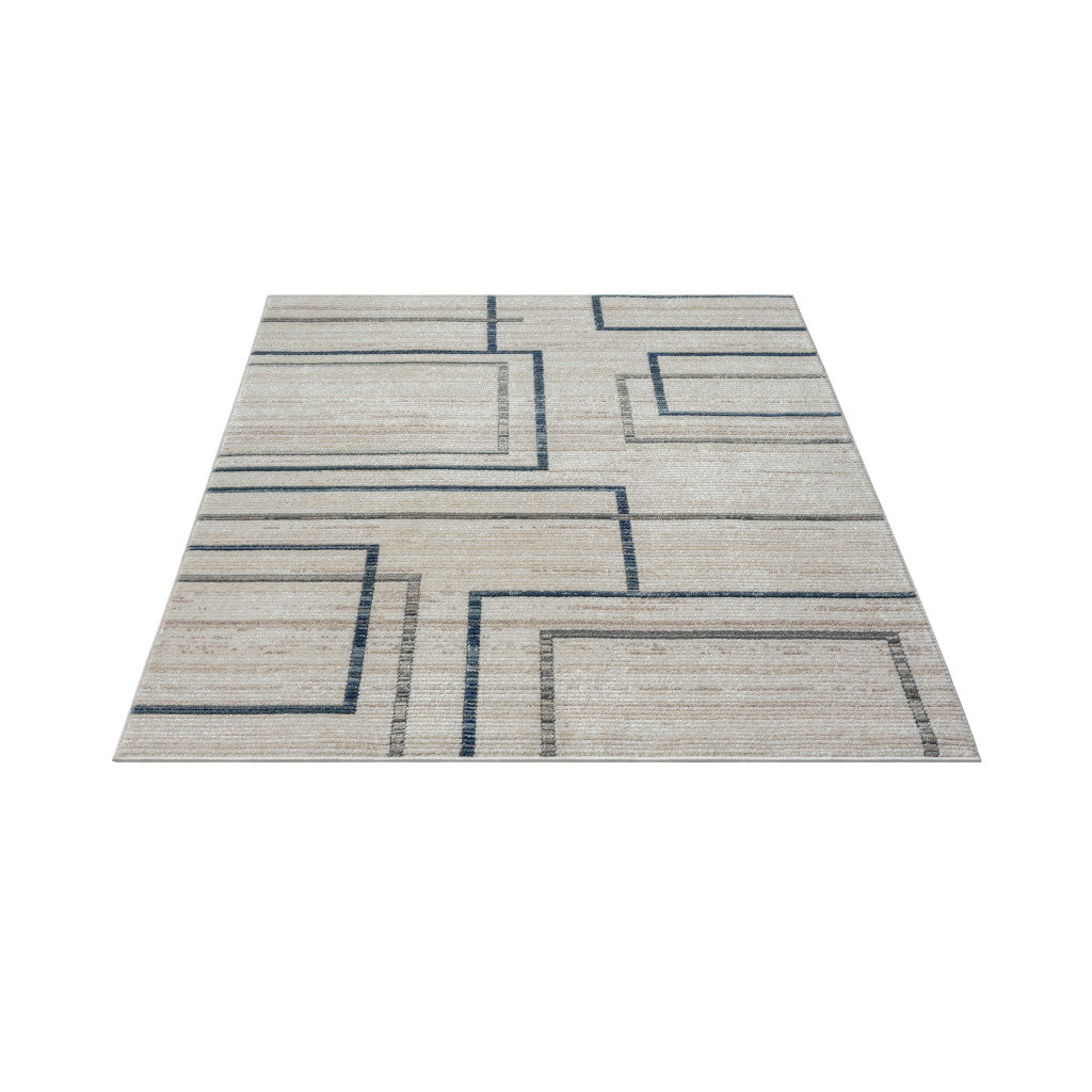 5' X 7' Ivory Blue and Gray Geometric Area Rug-0