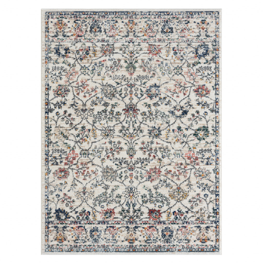 5' X 7' Ivory Floral Area Rug-1