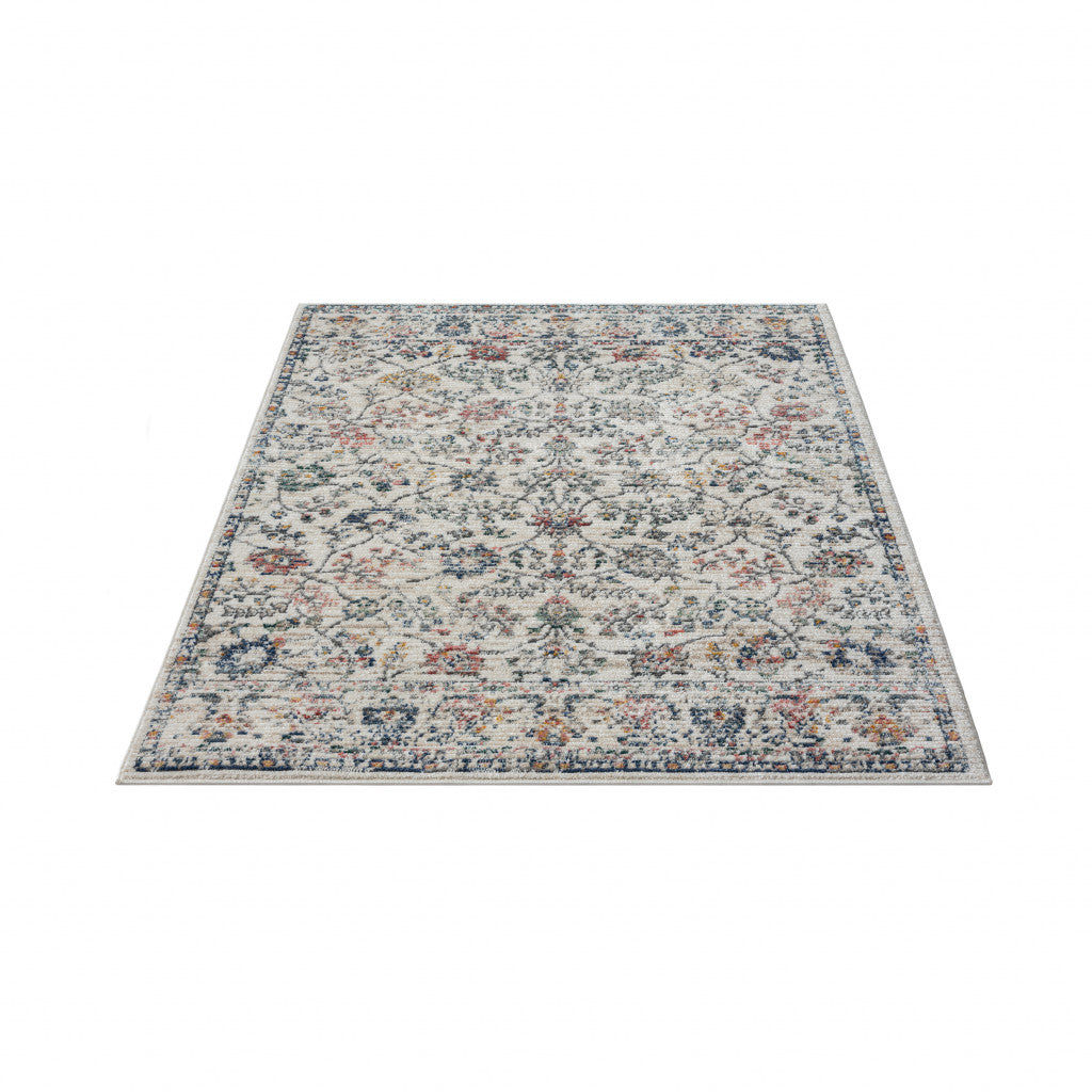 5' X 7' Ivory Floral Area Rug-0