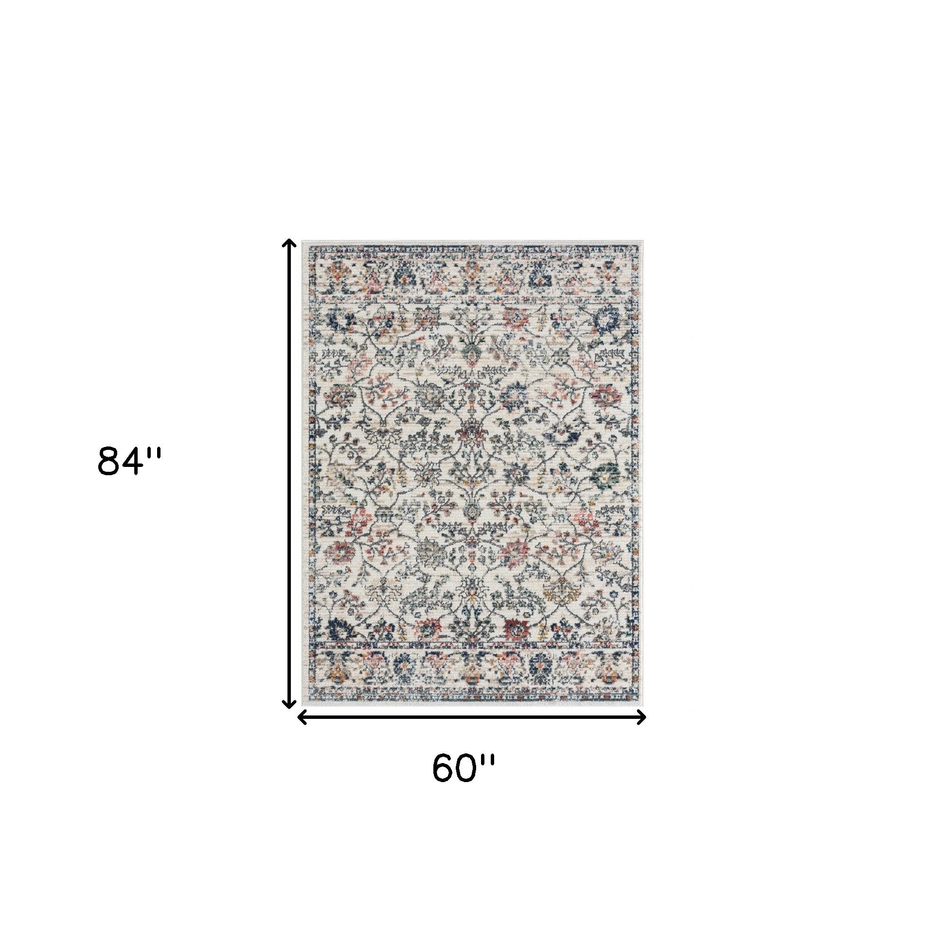 5' X 7' Ivory Floral Area Rug-8