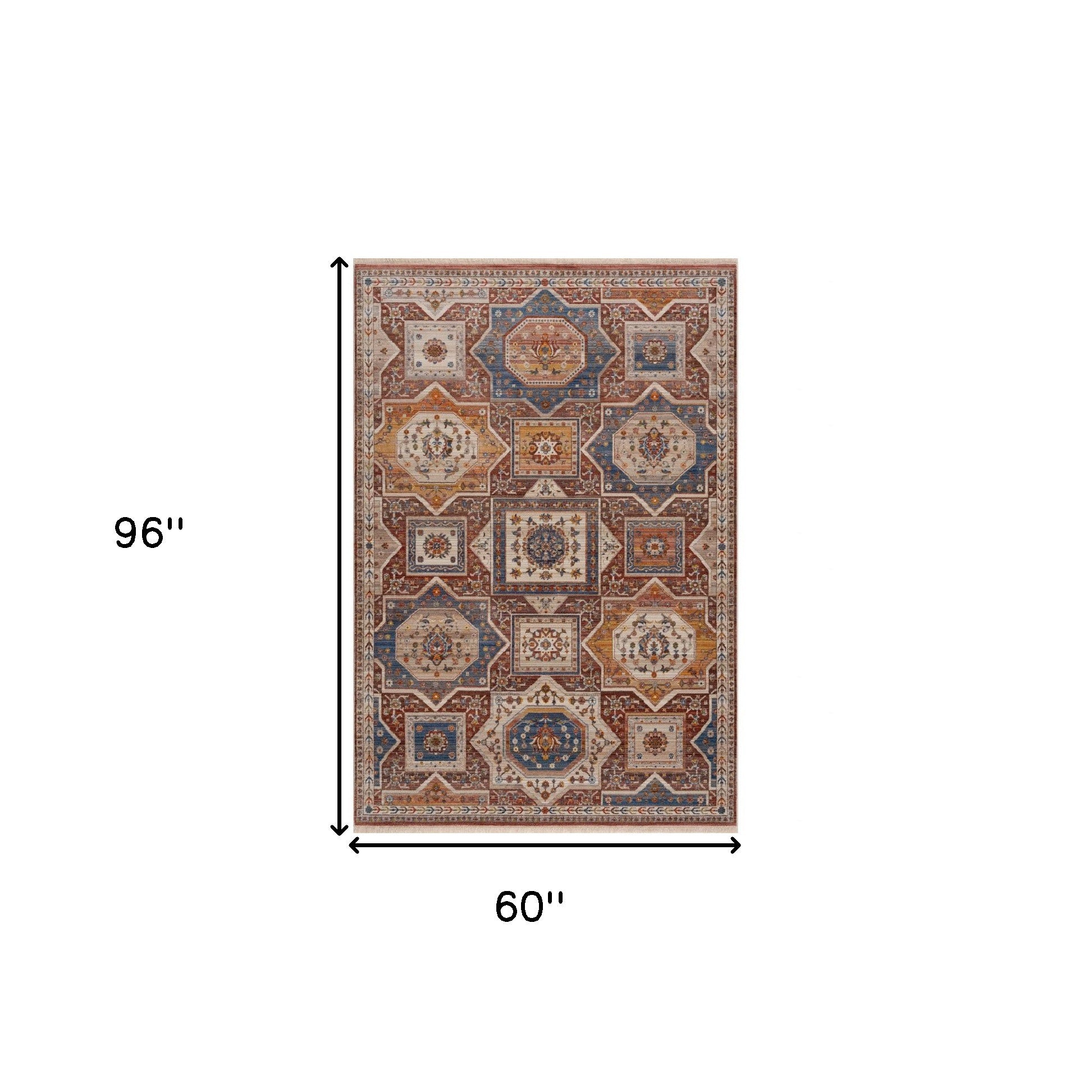 5' X 8' Red Southwestern Area Rug-7