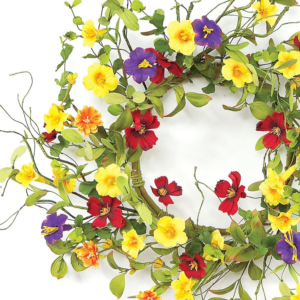 20" Green and Yellow Artificial Summer Mixed Assortment Wreath-3