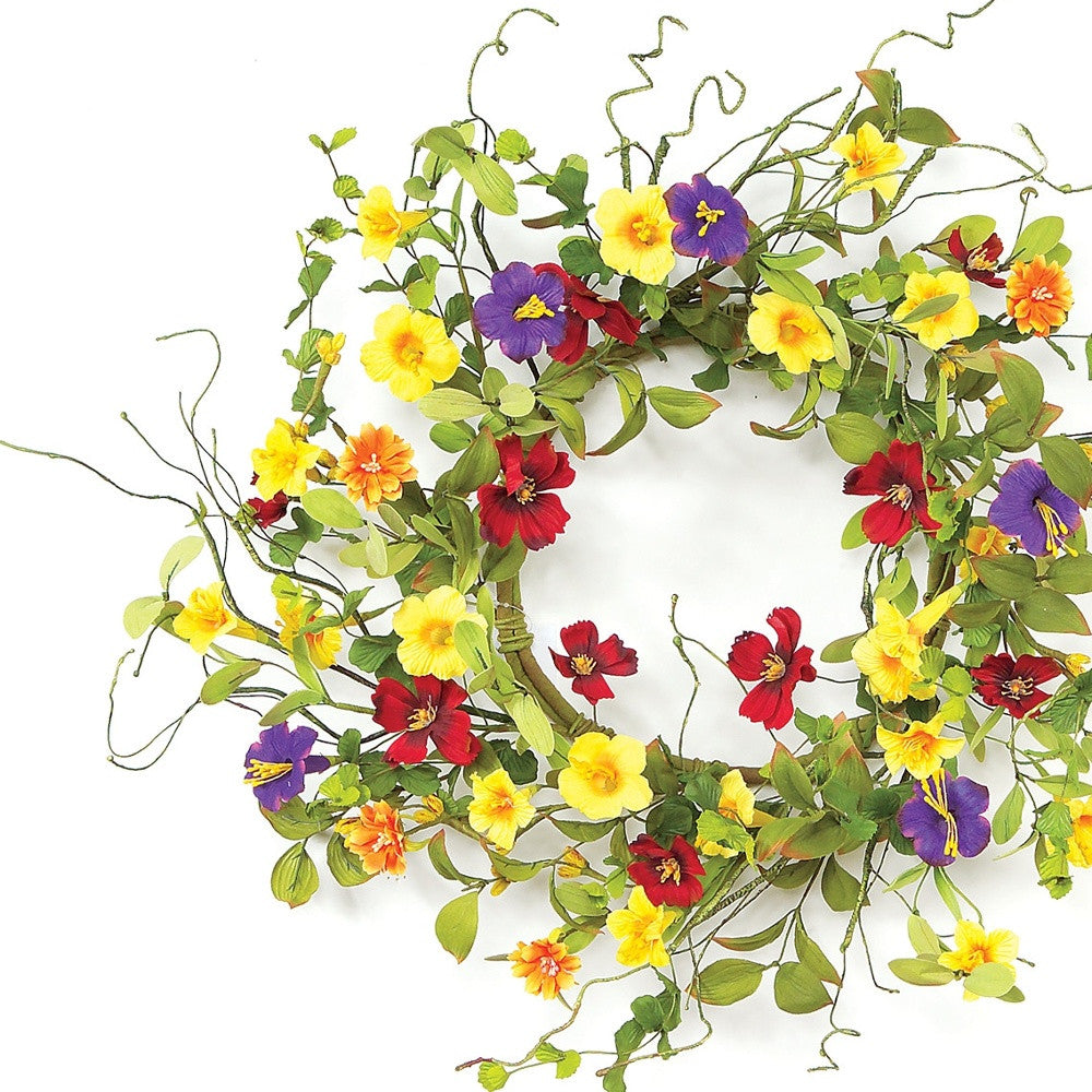 20" Green and Yellow Artificial Summer Mixed Assortment Wreath-0