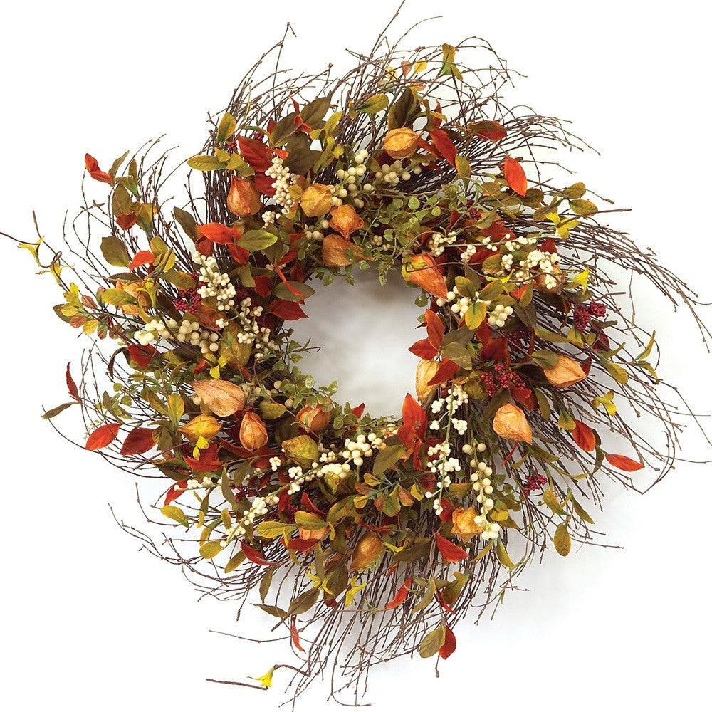 20" Green and Brown Artificial Fall Mixed Assortment Wreath-0