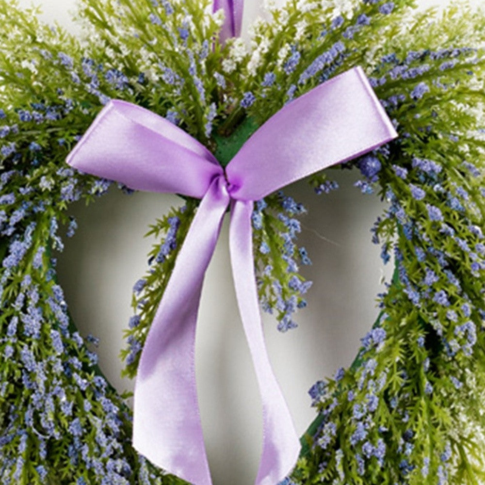 Set Of 9" Purple Artificial Heart Lavender Wreath-3