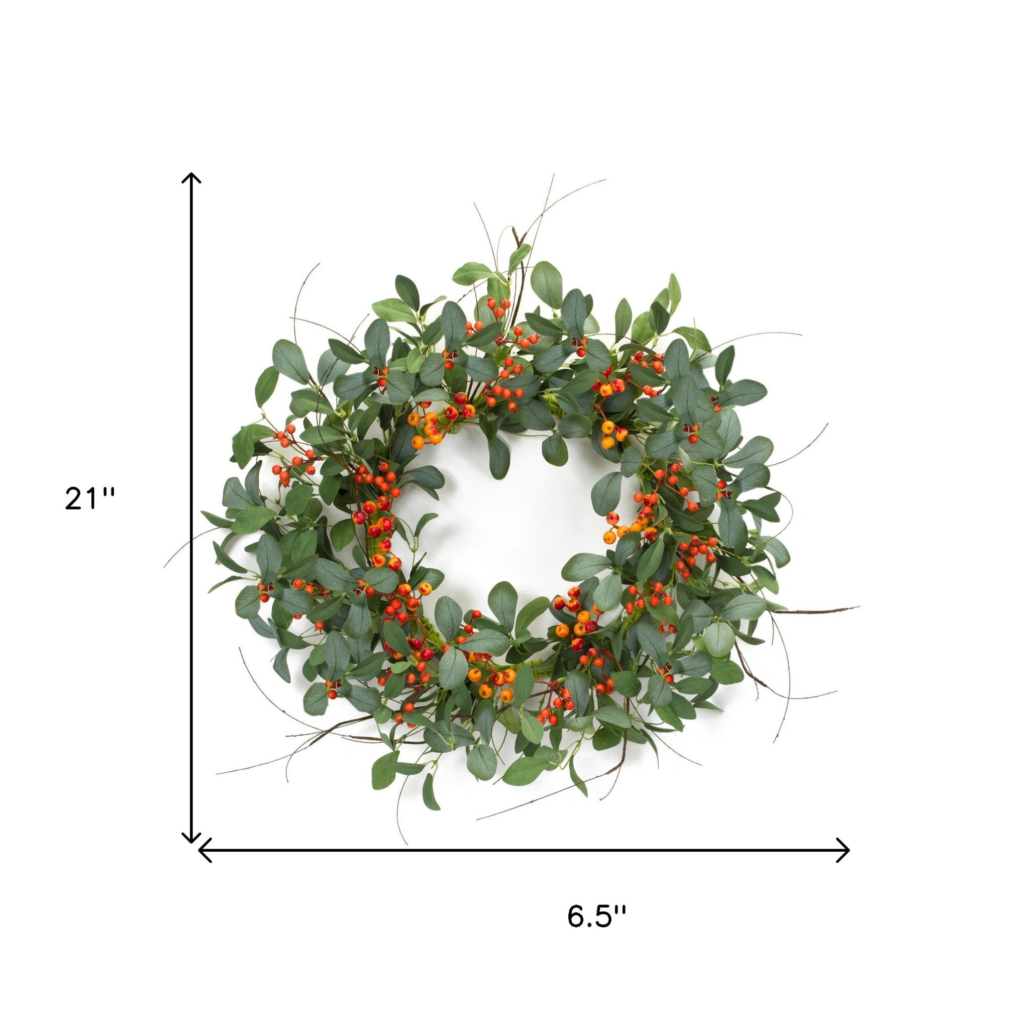 21" Green and Orange Artificial Mixed Assortment Wreath-4