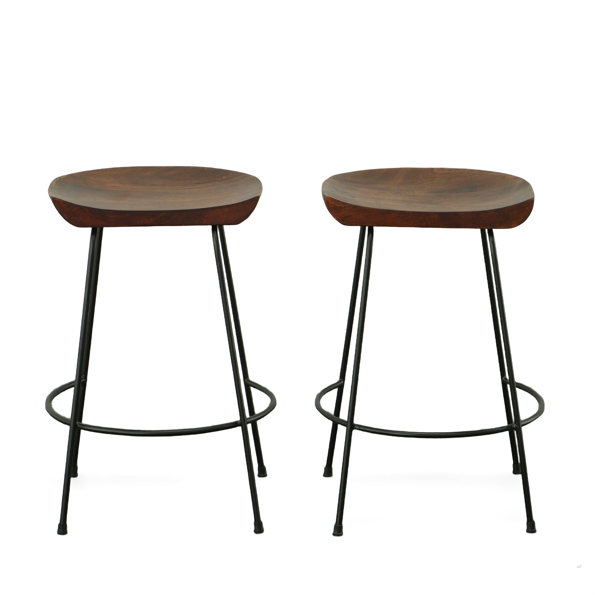 Set of Two 25" Chestnut And Black Steel Backless Counter Height Bar Chairs-4