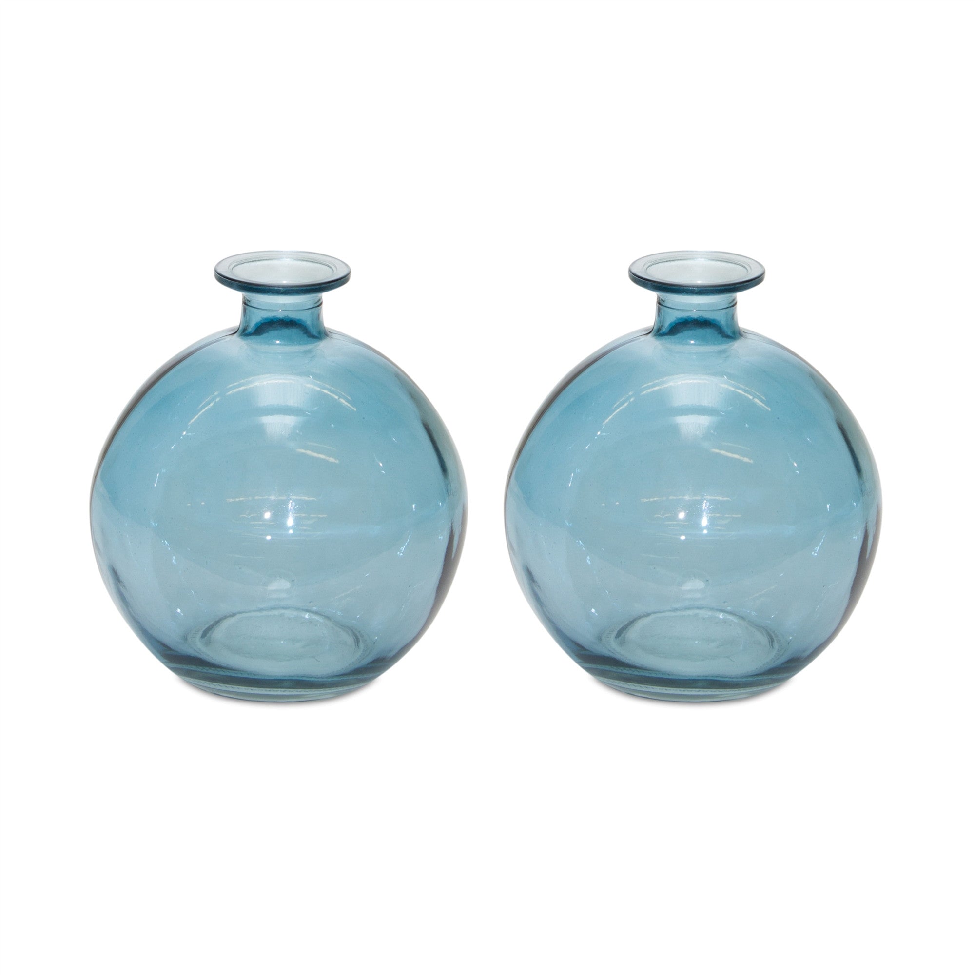 Set of Two 6" Blue Glass Round Table Vases-3