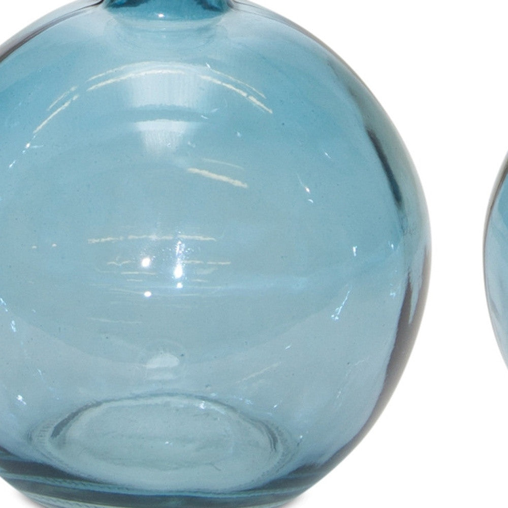 Set of Two 6" Blue Glass Round Table Vases-6