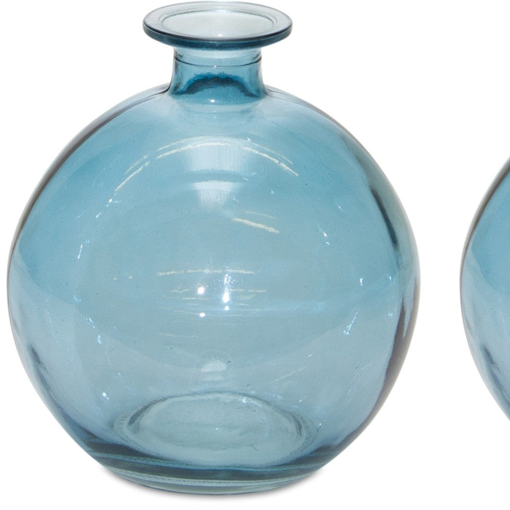 Set of Two 6" Blue Glass Round Table Vases-5