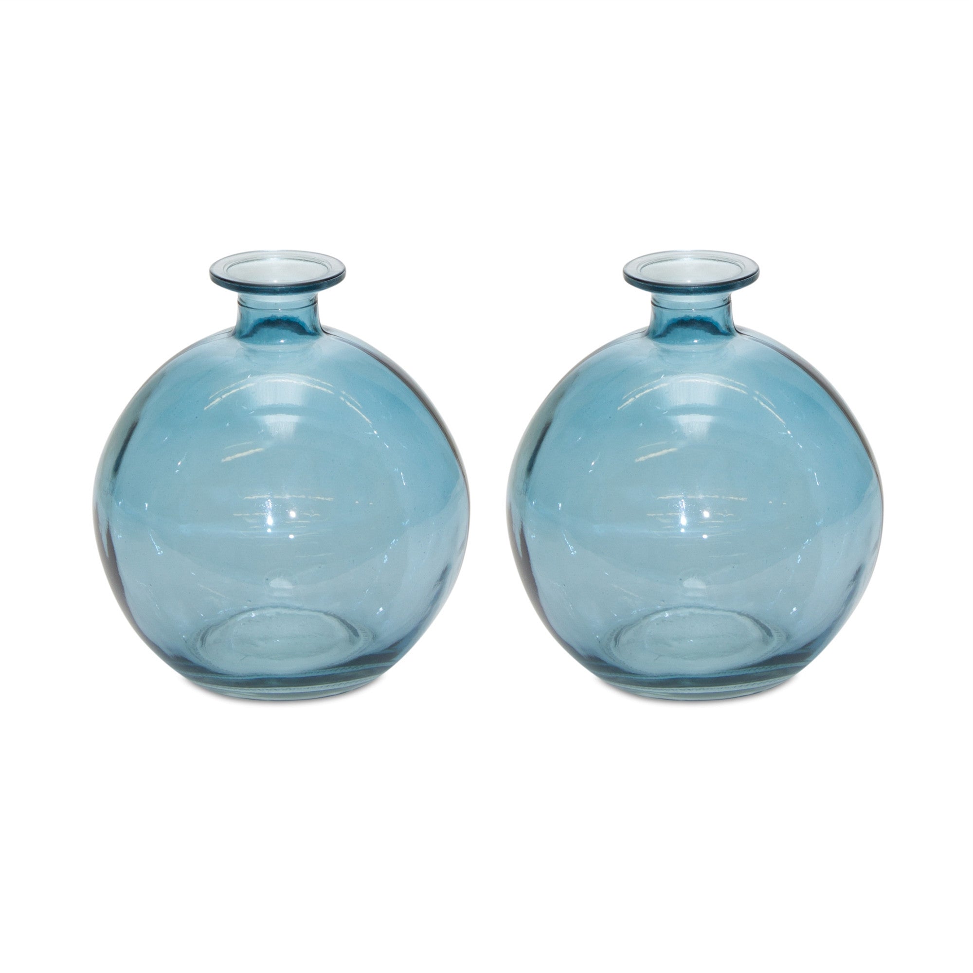 Set of Two 6" Blue Glass Round Table Vases-4