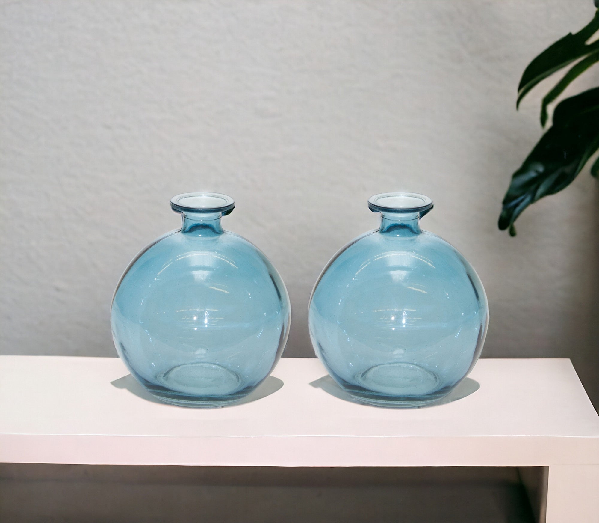 Set of Two 6" Blue Glass Round Table Vases-1