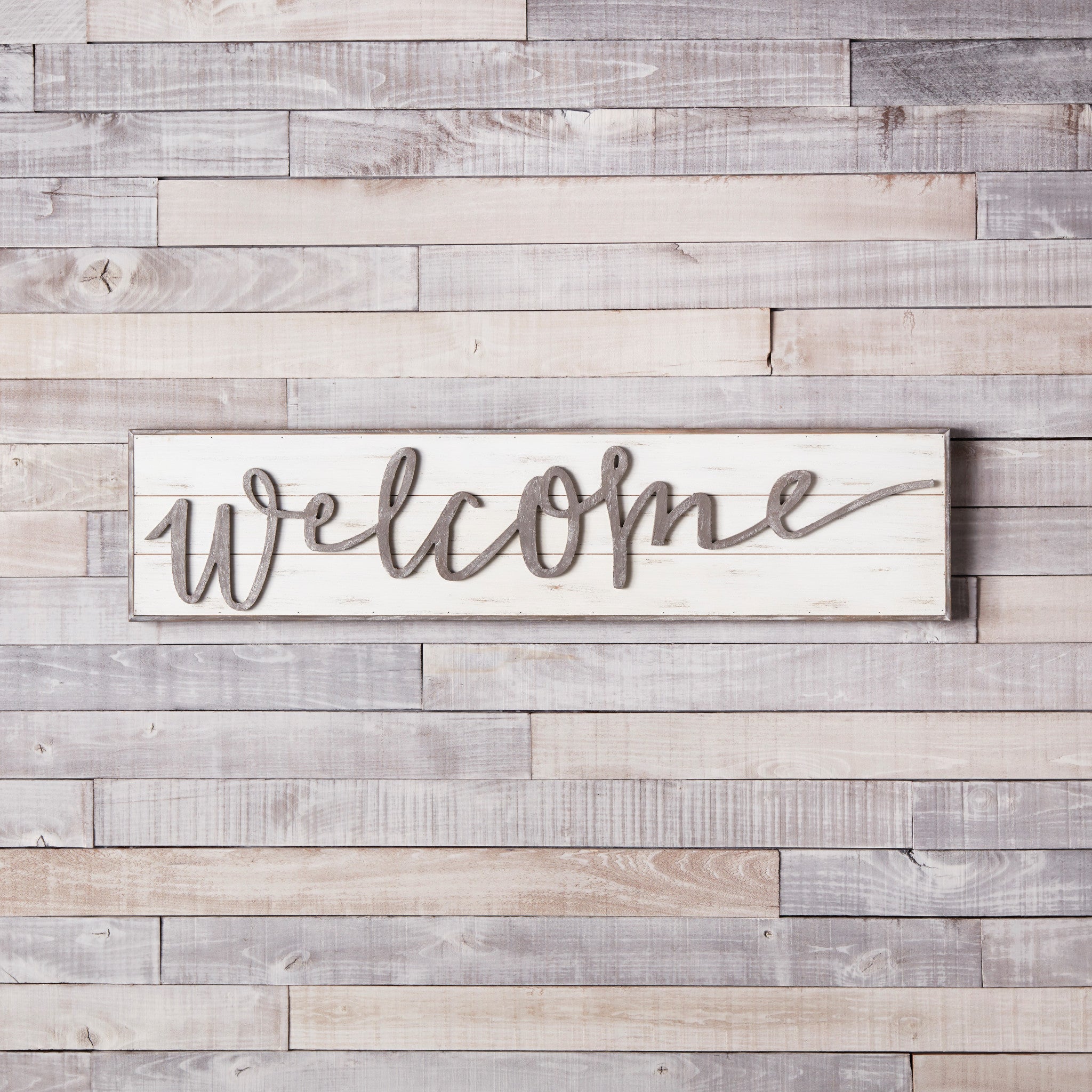 White Solid Wood Welcome Wall Decor-2