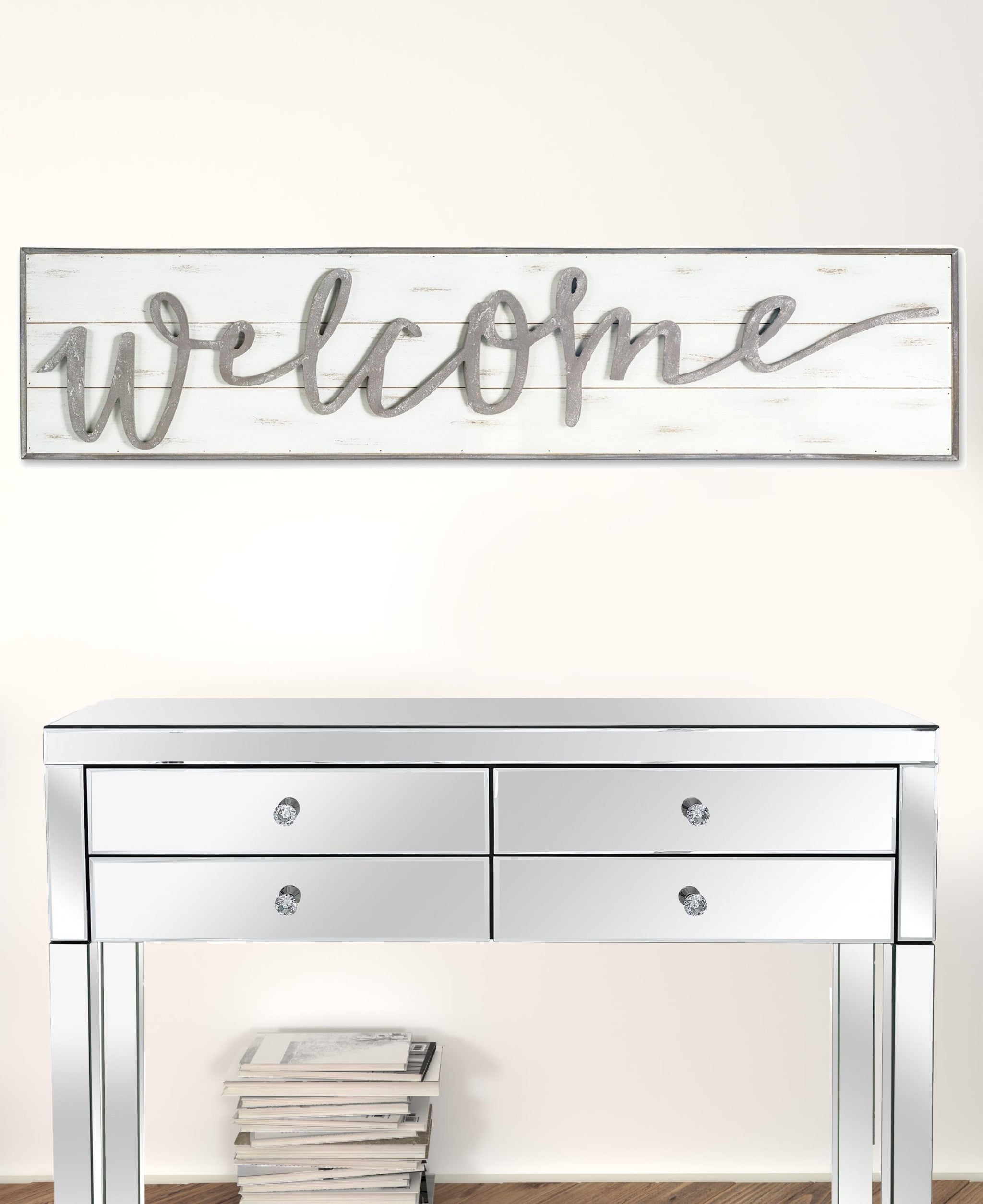 White Solid Wood Welcome Wall Decor-0