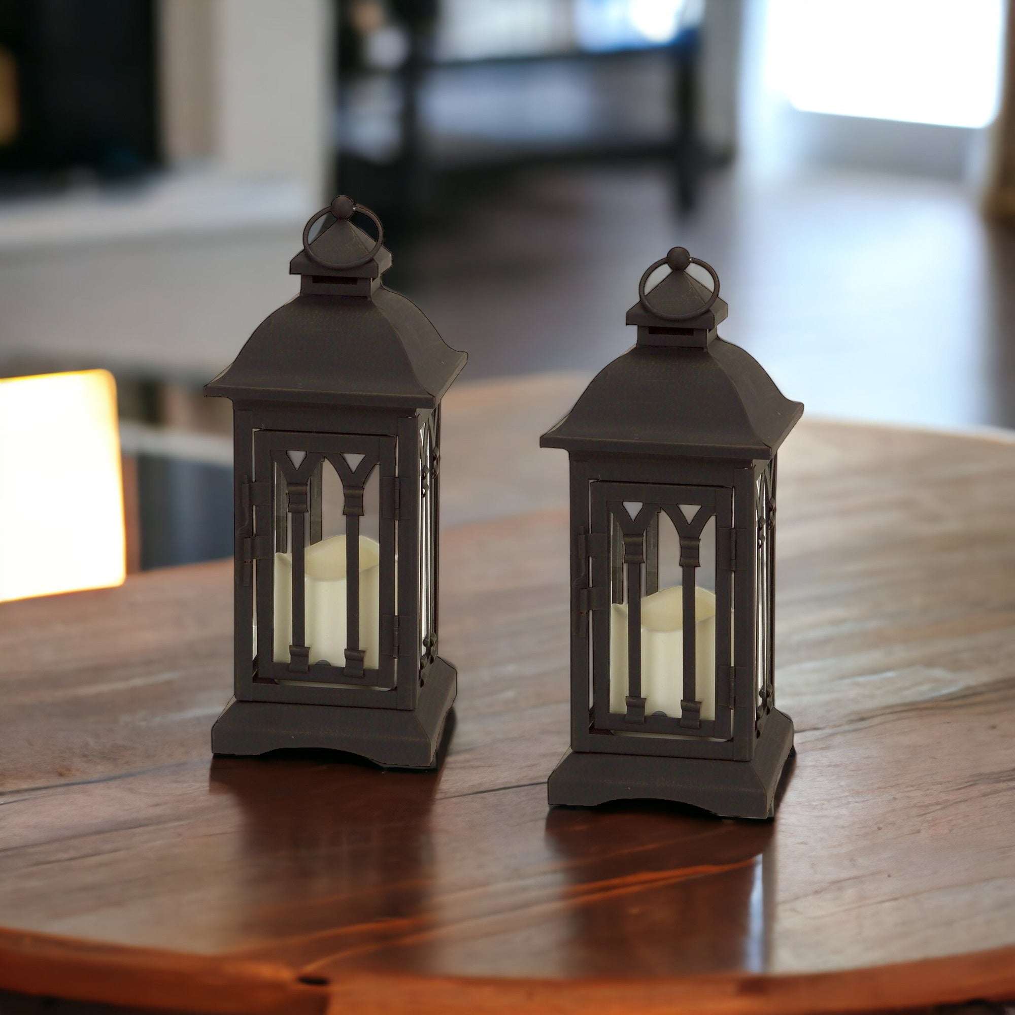 Set of Two Black Metal Geometric Lantern Candle Holders-0