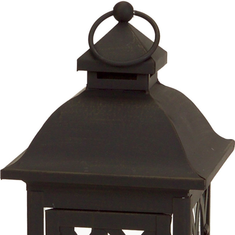 Set of Two Black Metal Geometric Lantern Candle Holders-5