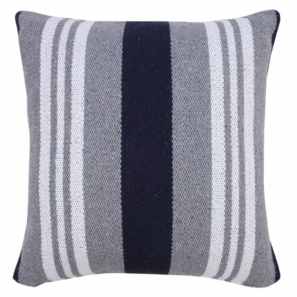 20" X 20" Navy Gray And White 100% Cotton Coastal Zippered Pillow-0