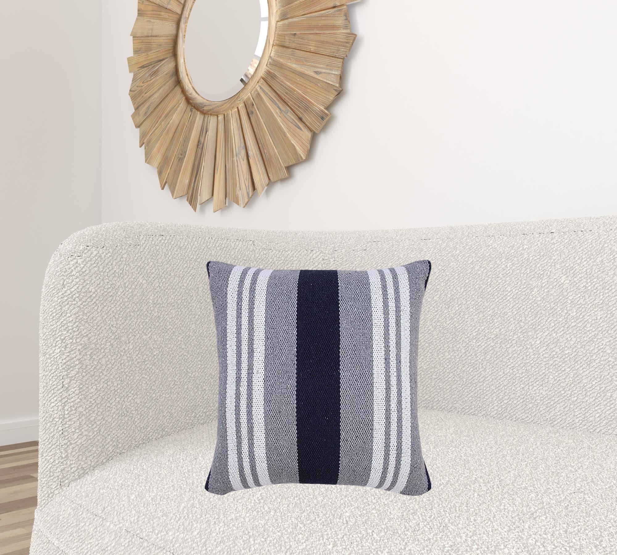 20" X 20" Navy Gray And White 100% Cotton Coastal Zippered Pillow-6