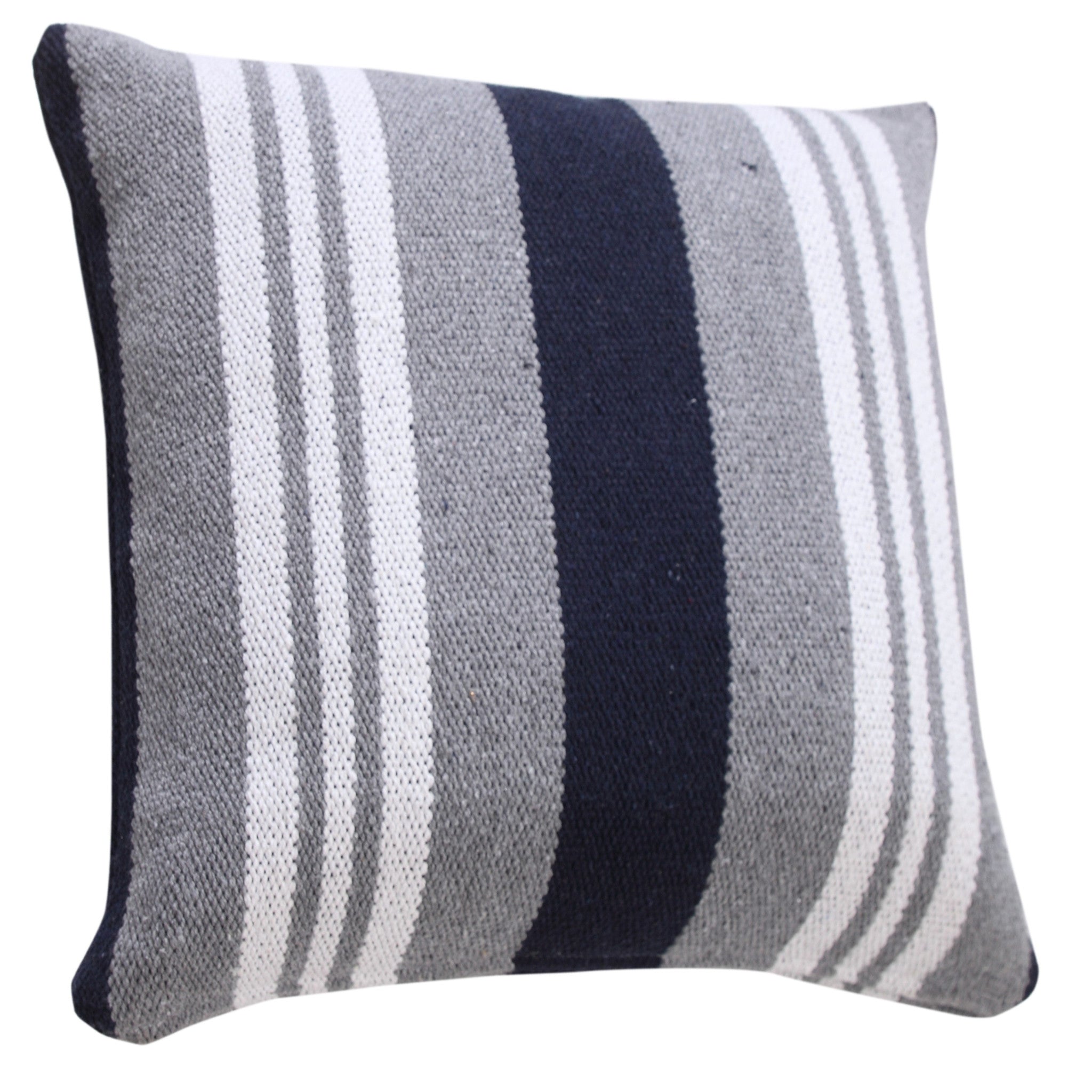 20" X 20" Navy Gray And White 100% Cotton Coastal Zippered Pillow-2