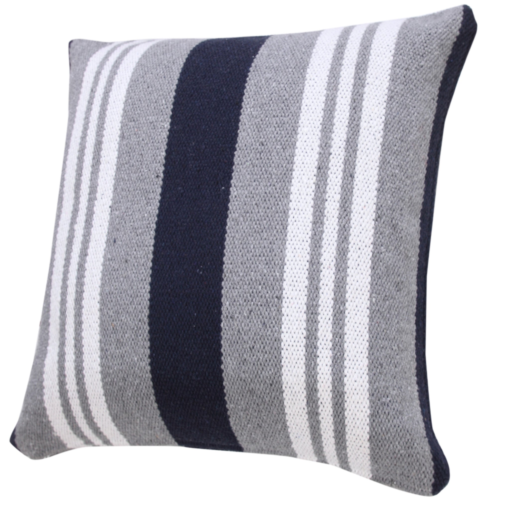 20" X 20" Navy Gray And White 100% Cotton Coastal Zippered Pillow-3