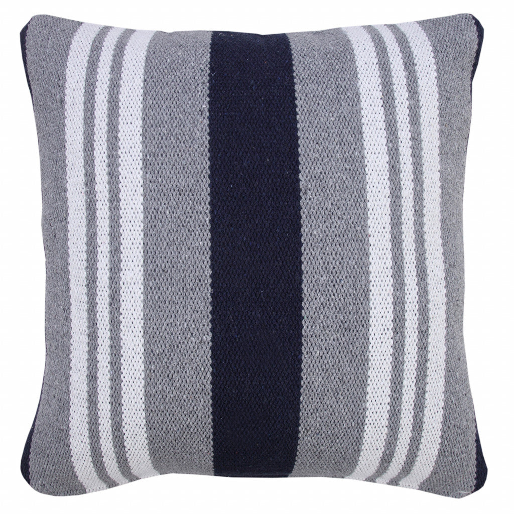 20" X 20" Navy Gray And White 100% Cotton Coastal Zippered Pillow-5