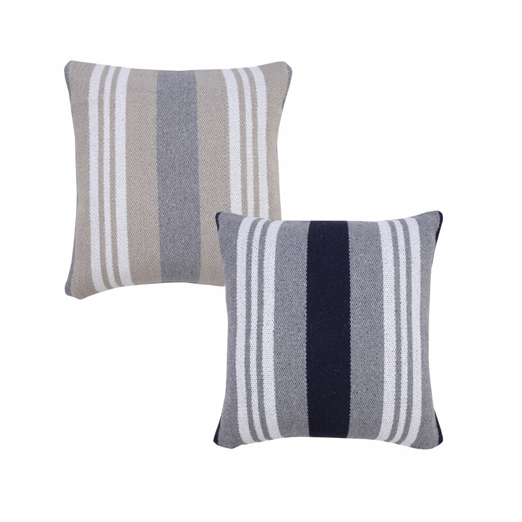 20" X 20" Navy Gray And White 100% Cotton Coastal Zippered Pillow-7