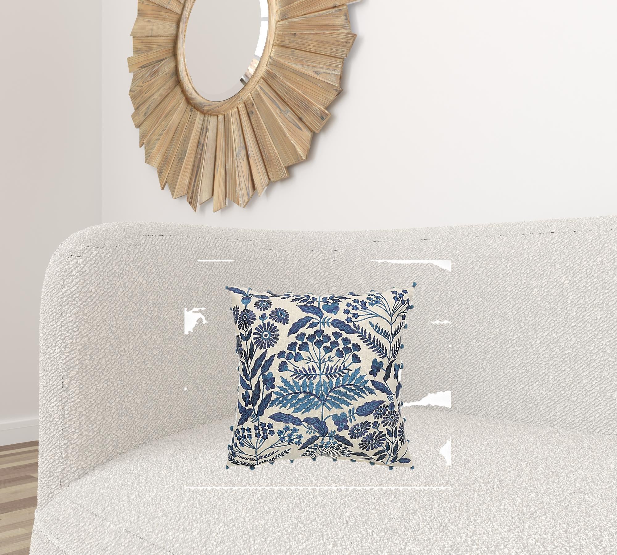 20" Navy and Off-White Cotton Throw Pillow-4