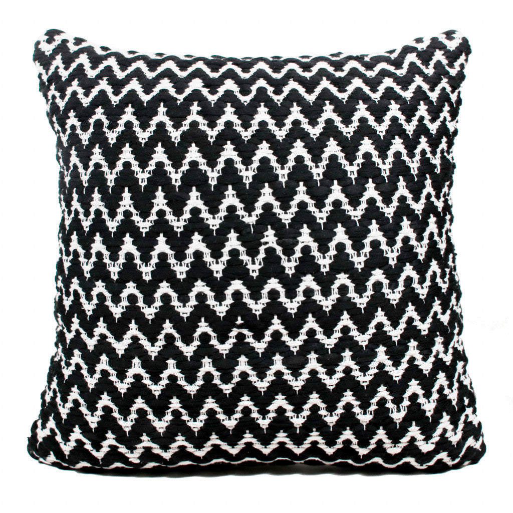 20" X 20" Black And White Polyester Chevron Zippered Pillow-0