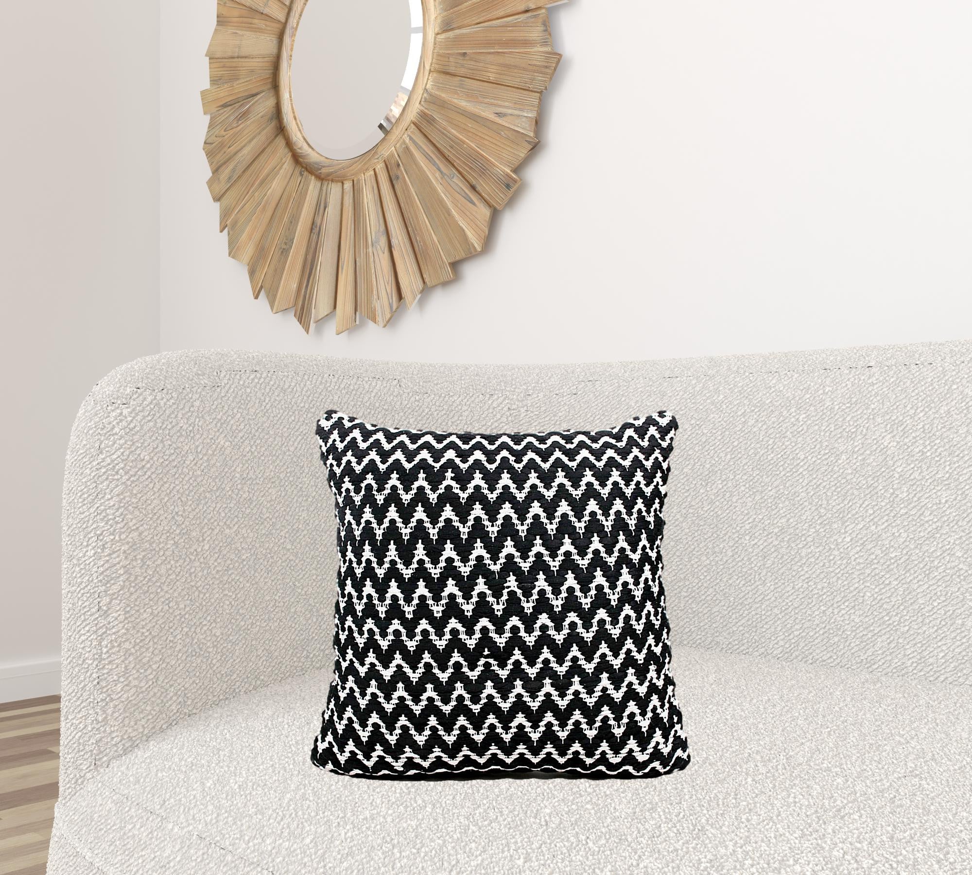 20" X 20" Black And White Polyester Chevron Zippered Pillow-1