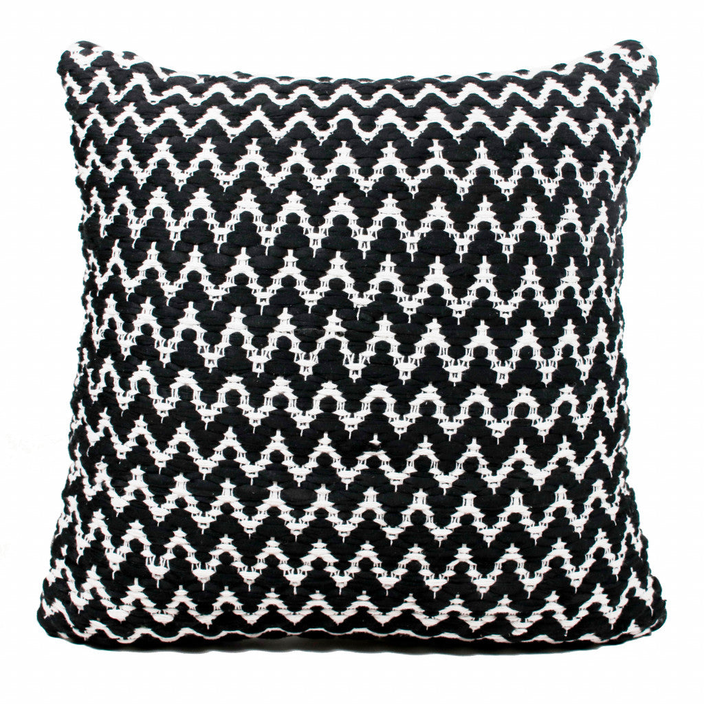 20" X 20" Black And White Polyester Chevron Zippered Pillow-7