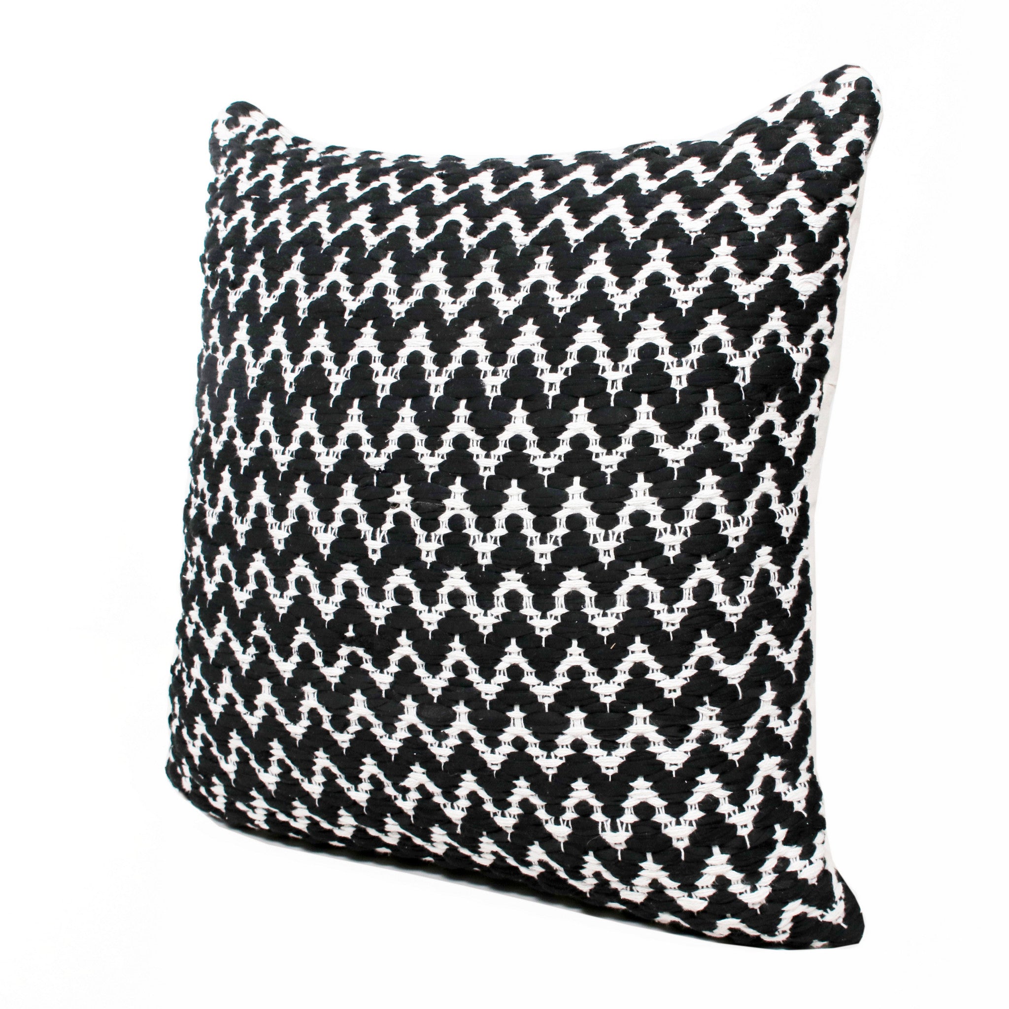 20" X 20" Black And White Polyester Chevron Zippered Pillow-3