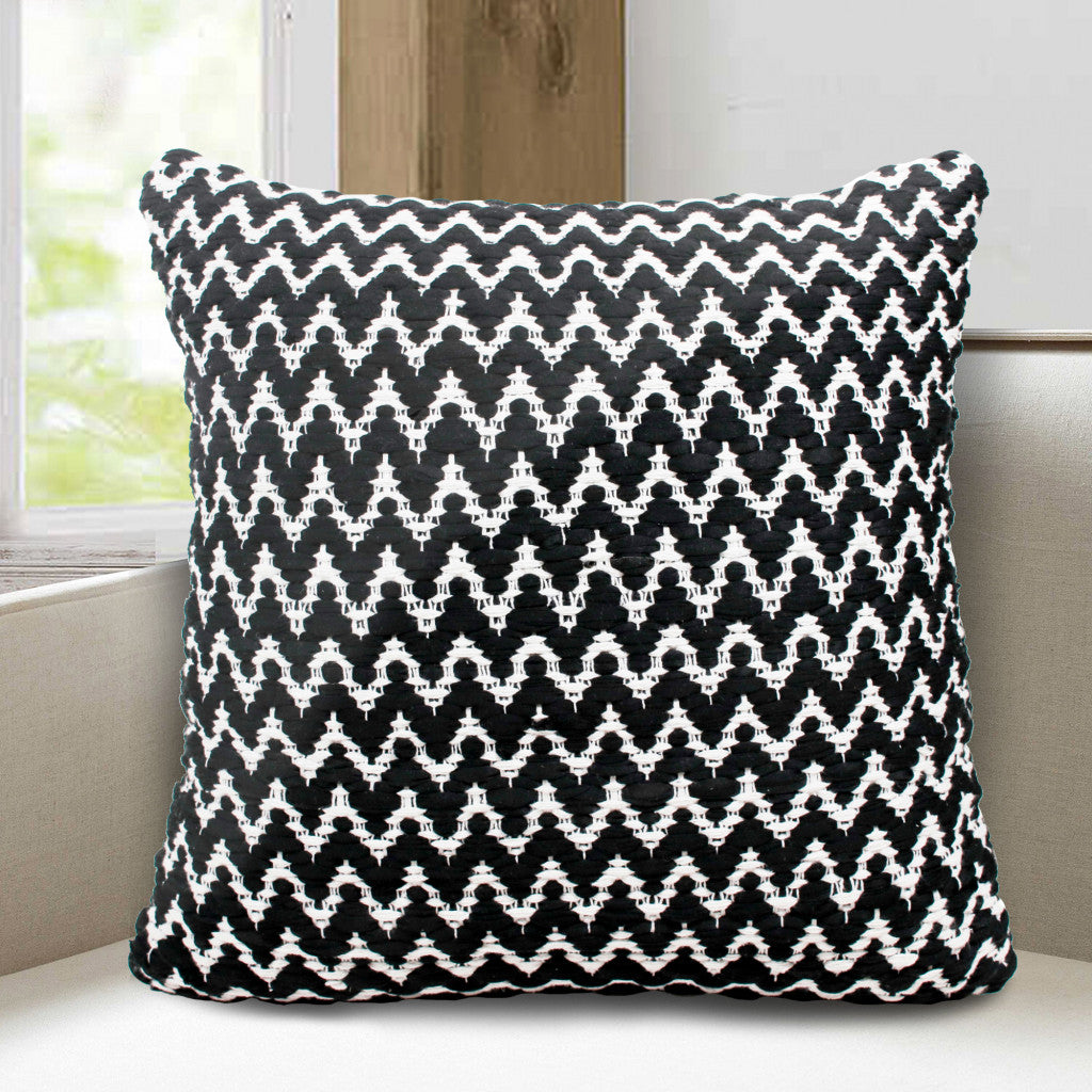 20" X 20" Black And White Polyester Chevron Zippered Pillow-8