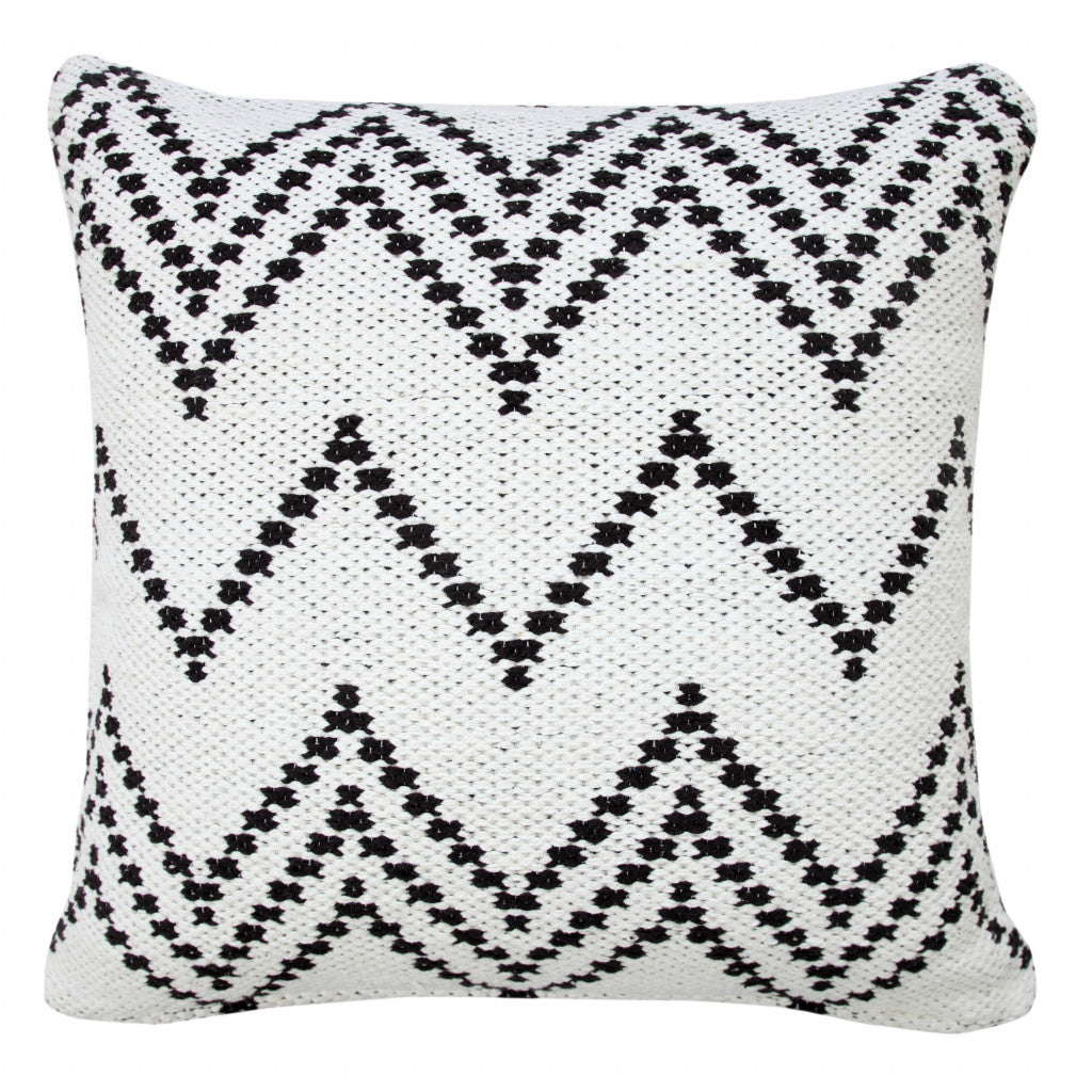 20" X 20" White And Black 100% Cotton Chevron Zippered Pillow-0