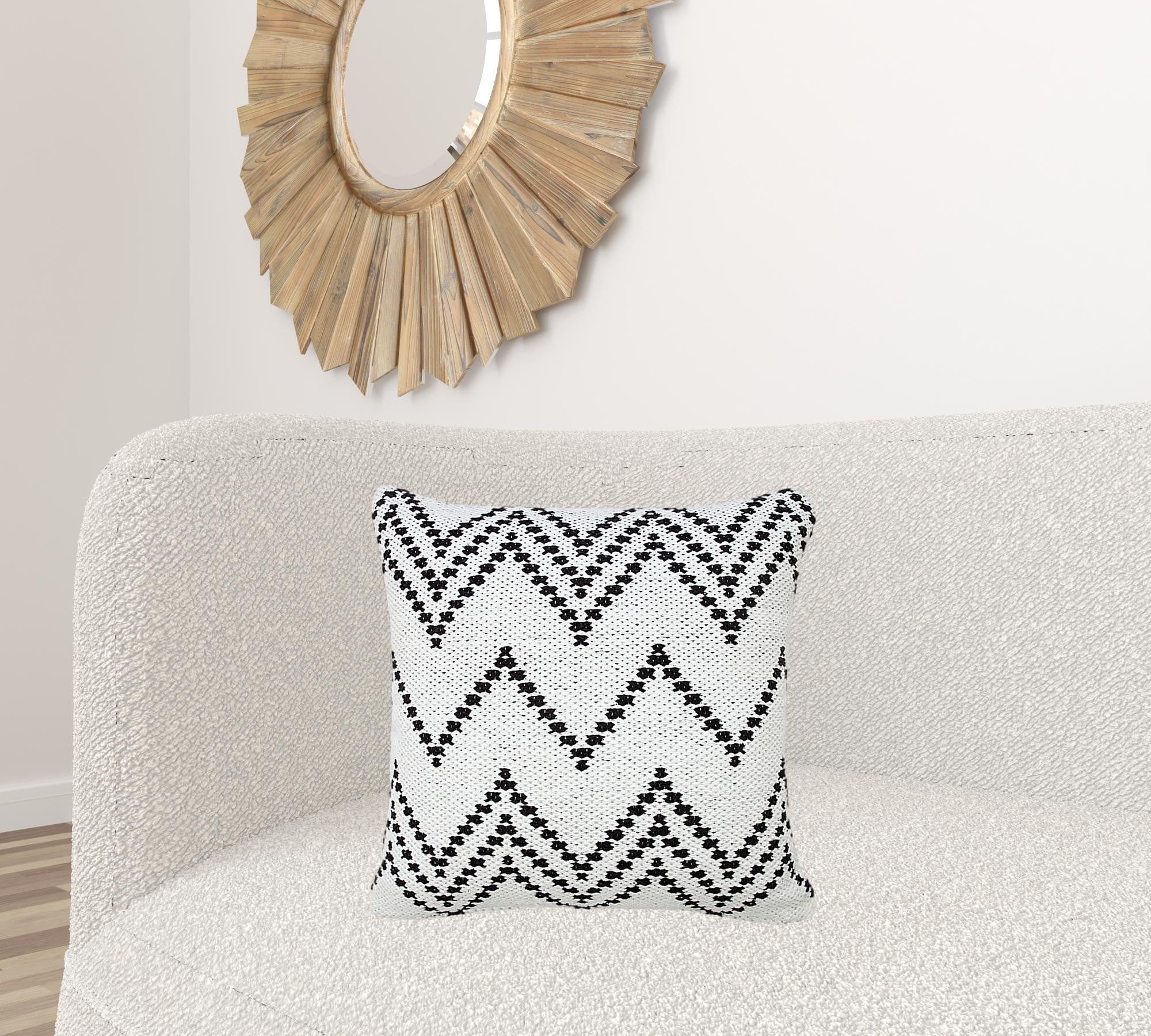 20" X 20" White And Black 100% Cotton Chevron Zippered Pillow-5