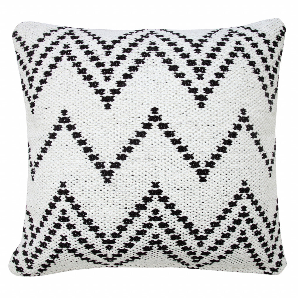 20" X 20" White And Black 100% Cotton Chevron Zippered Pillow-4