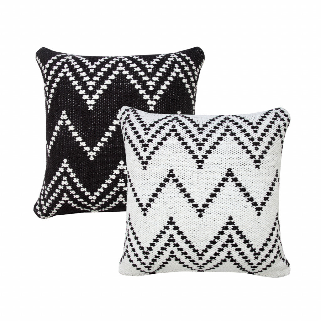 20" X 20" White And Black 100% Cotton Chevron Zippered Pillow-6