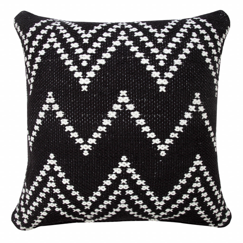 20" X 20" Black And White 100% Cotton Chevron Zippered Pillow-0