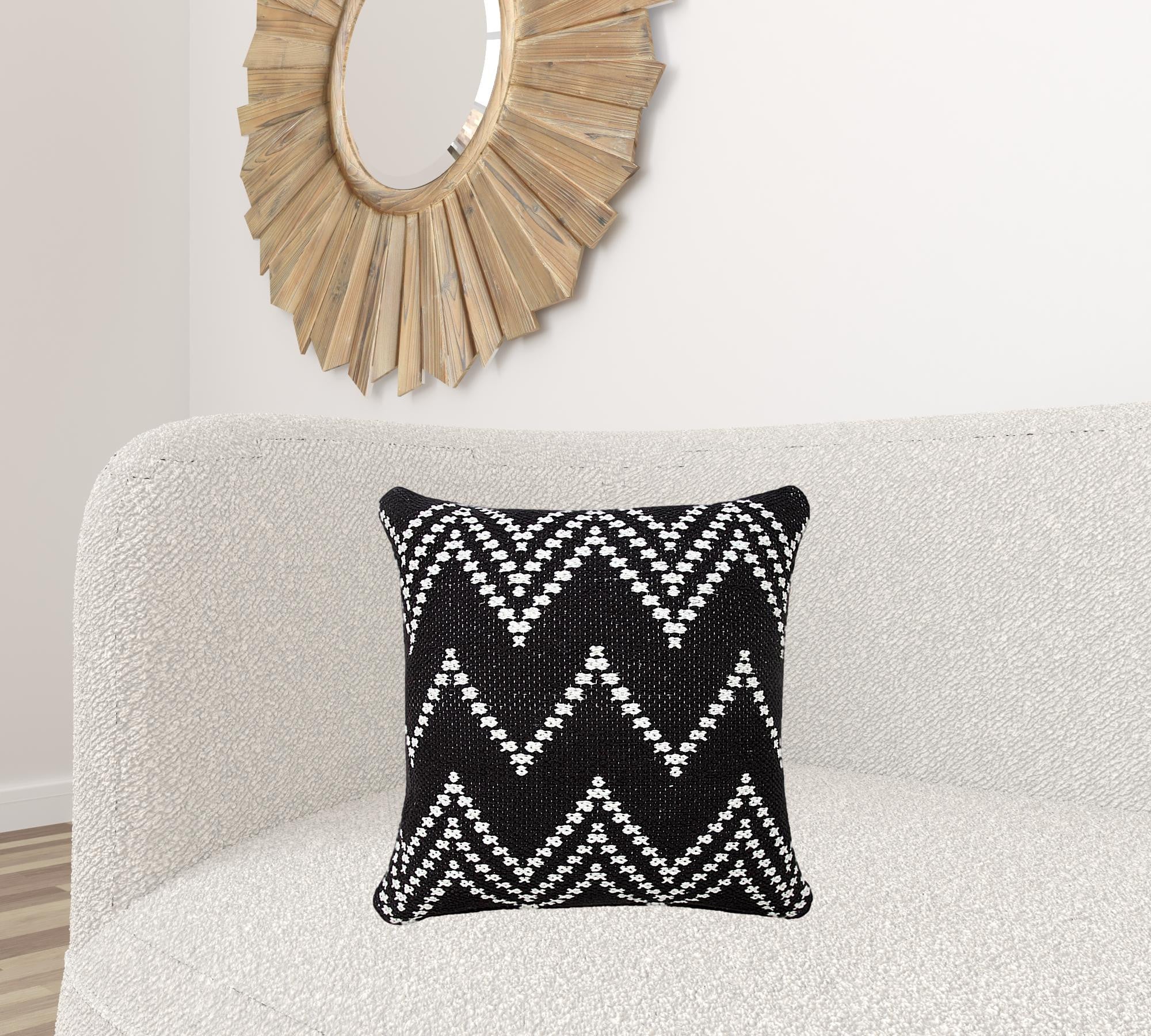 20" X 20" Black And White 100% Cotton Chevron Zippered Pillow-1