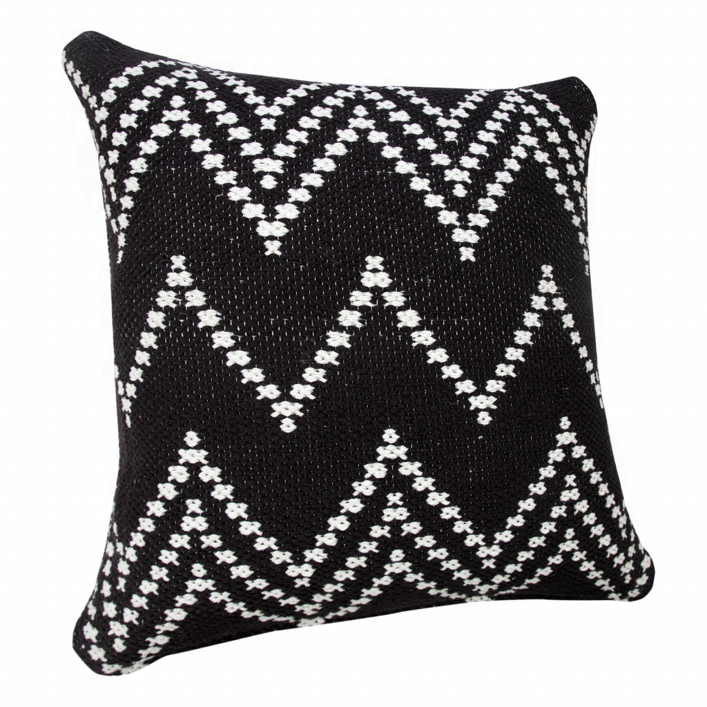 20" X 20" Black And White 100% Cotton Chevron Zippered Pillow-2