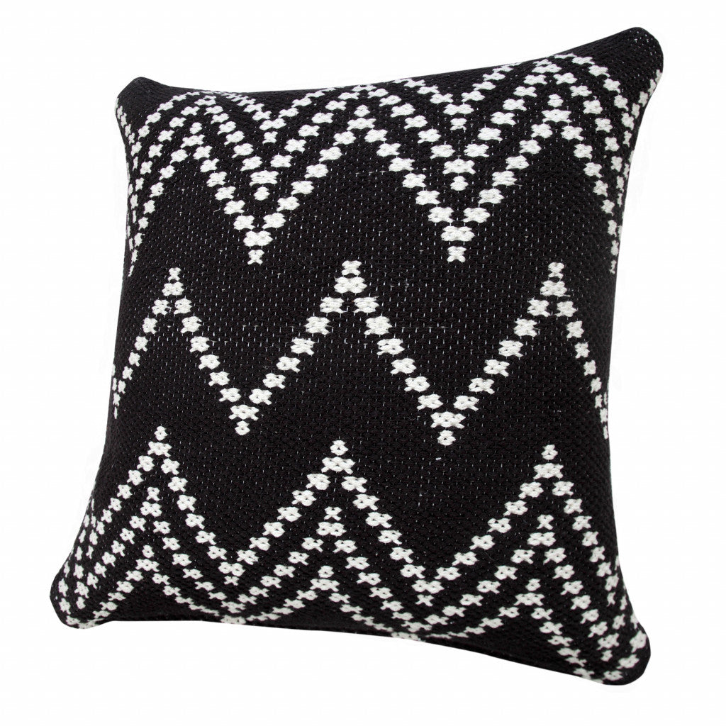 20" X 20" Black And White 100% Cotton Chevron Zippered Pillow-3