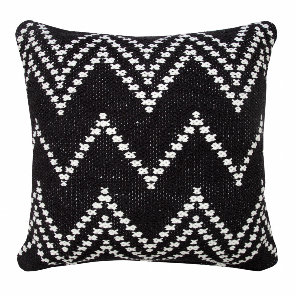 20" X 20" Black And White 100% Cotton Chevron Zippered Pillow-5