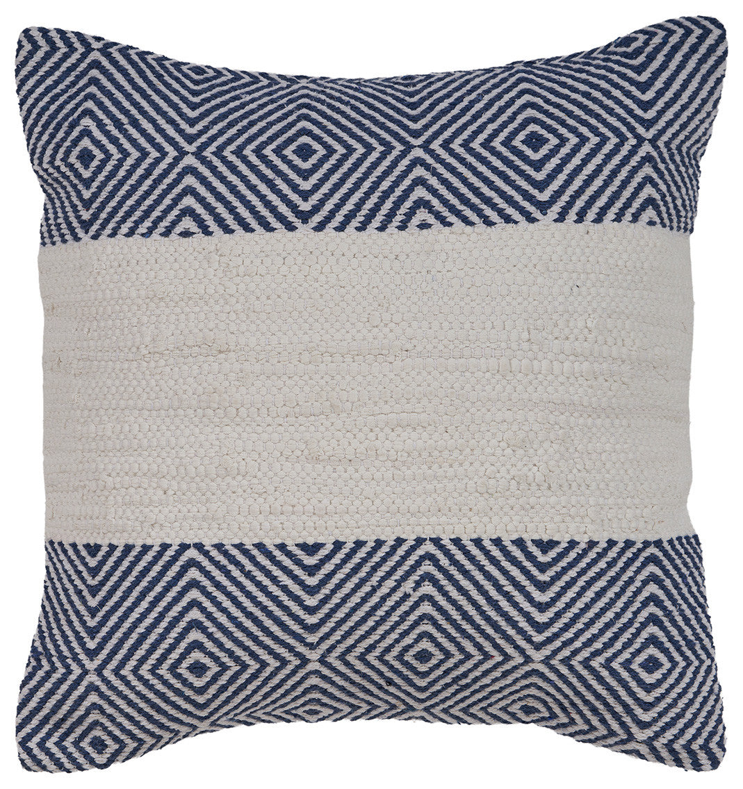 18" X 18" Blue And Ivory 100% Cotton Striped Zippered Pillow-0