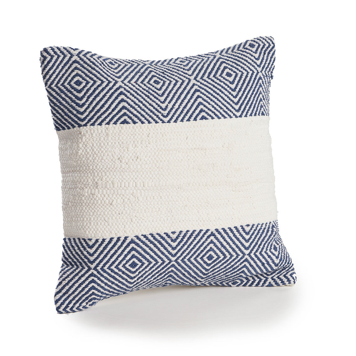 18" X 18" Blue And Ivory 100% Cotton Striped Zippered Pillow-1