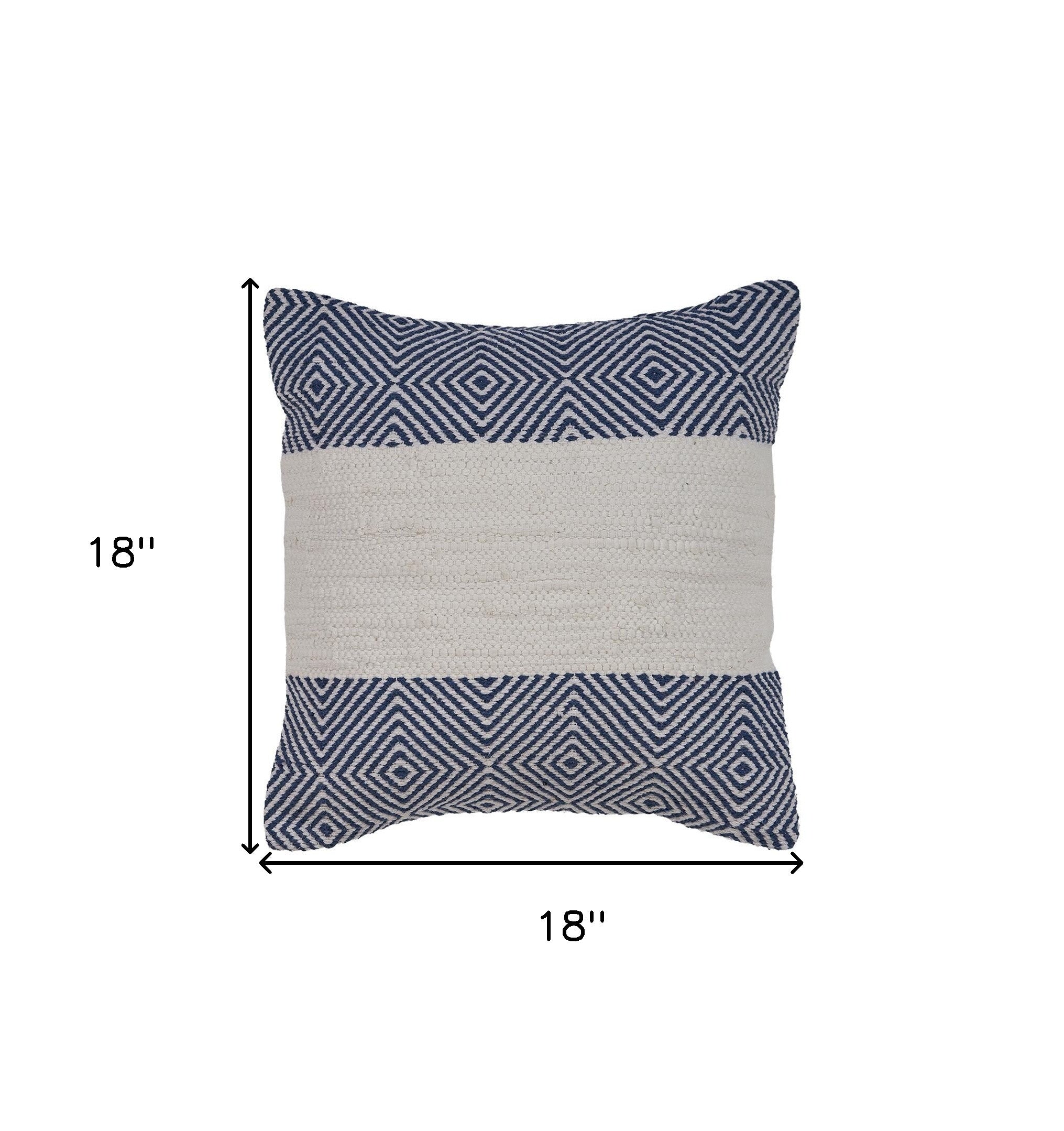 18" X 18" Blue And Ivory 100% Cotton Striped Zippered Pillow-4