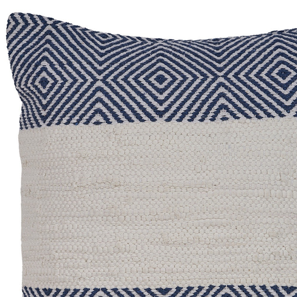 18" X 18" Blue And Ivory 100% Cotton Striped Zippered Pillow-3