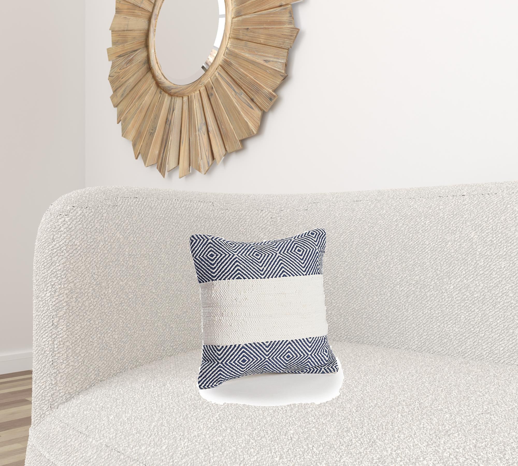 18" X 18" Blue And Ivory 100% Cotton Striped Zippered Pillow-2