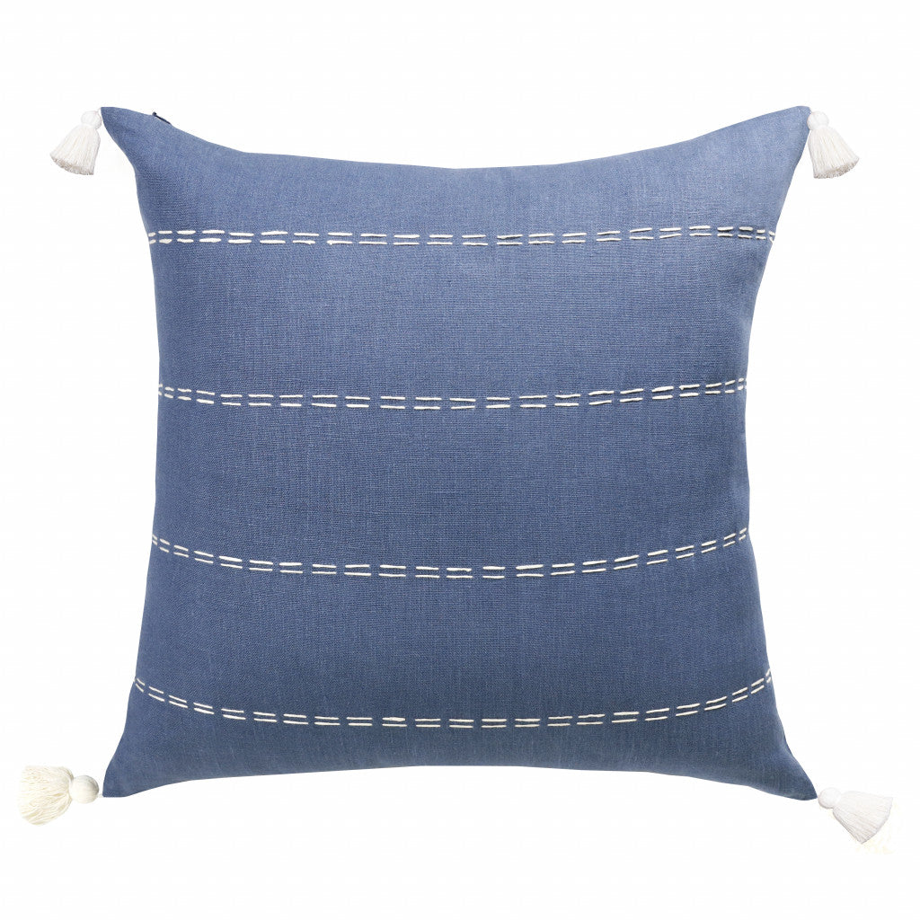 20" X 20" Navy Linen Striped Zippered Pillow-0