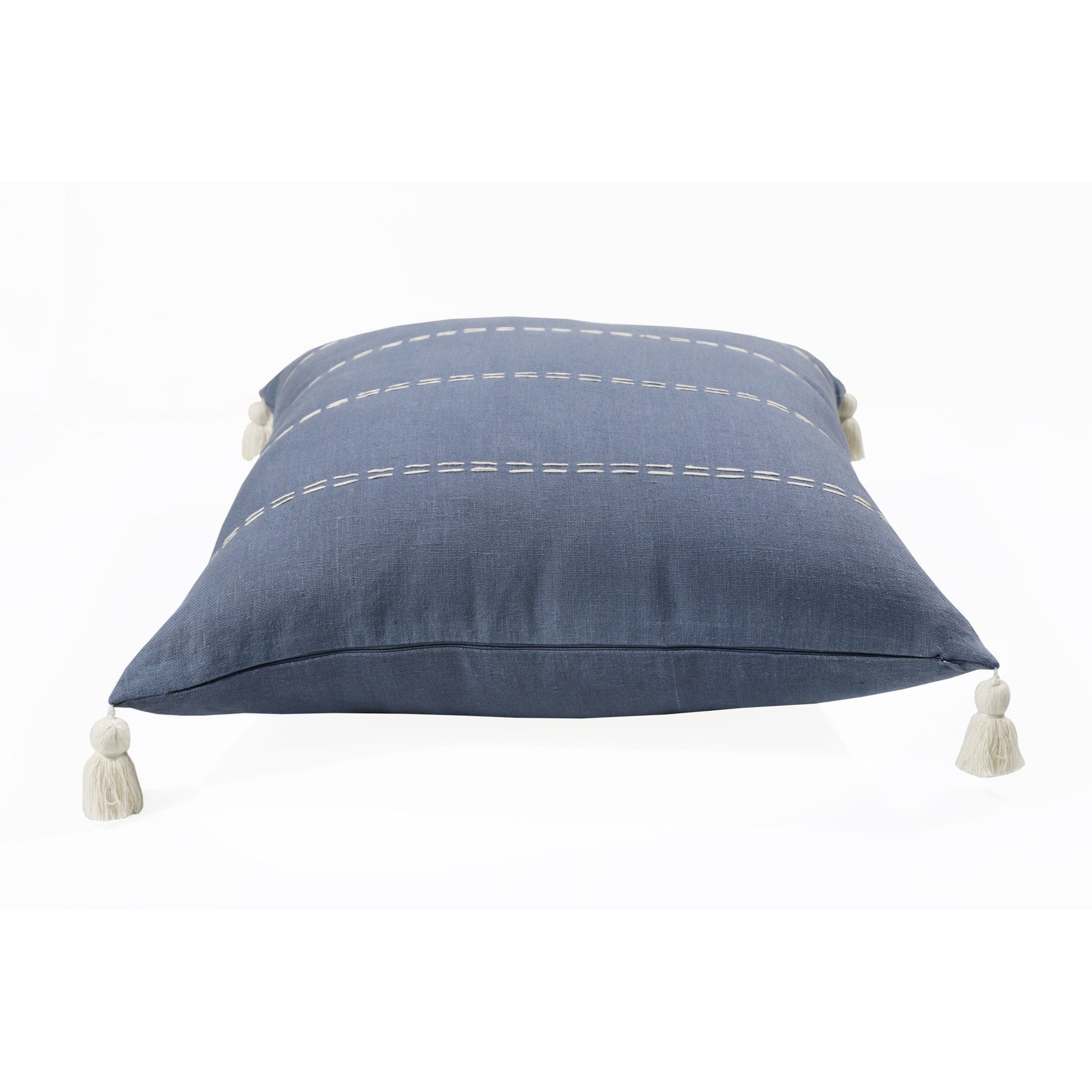 20" X 20" Navy Linen Striped Zippered Pillow-1