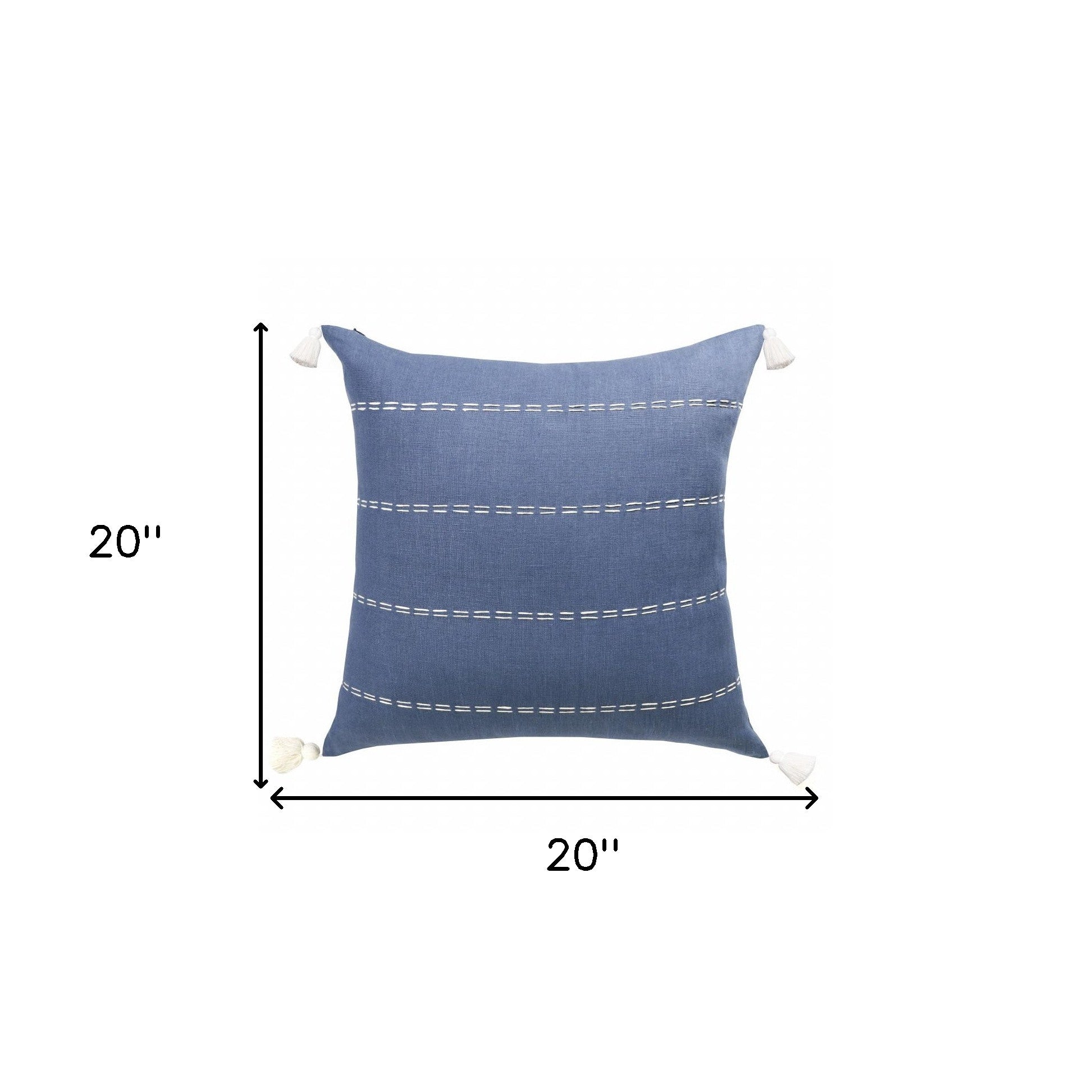 20" X 20" Navy Linen Striped Zippered Pillow-6